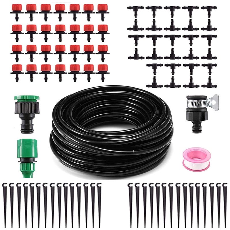MSDADA Drip Irrigation System Kit, Automatic Plant Watering System 1/4" Blank Distribution Tubing Hose Kit, DIY Adjustable Nozzle Emitters for Plant, Garden, Greenhouse, Patio, Flower Bed, Lawn (81ft) - Image 1